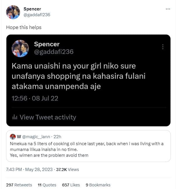 Spencer gaddafi236 hope this helps spencer gaddafi236 kama unaishi na your girl