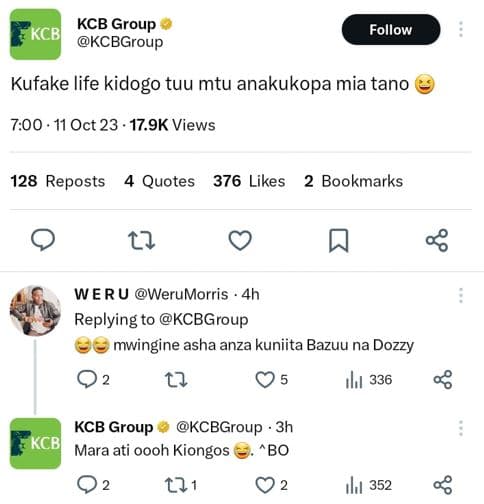Kcb group kcbi kcbgroup follow kufake life kidogo tuu mtu anakukopa mia tano 7.0