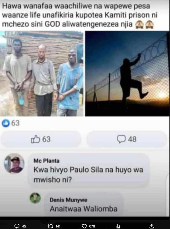 Hawa wanafaa waachiliwe na wapewe pesa waanze life unafikiria kupotea kamiti pri