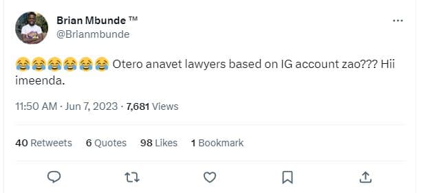 Brian mbunde brianmbunde àaa66 otero anavet lawyers based on ig account za0??? h