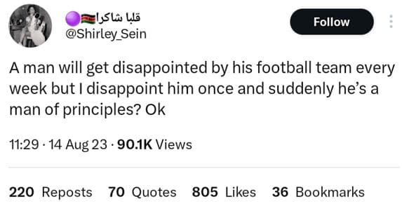 Isla llë shirley_sein follow a man will get disappointed by his football team ev