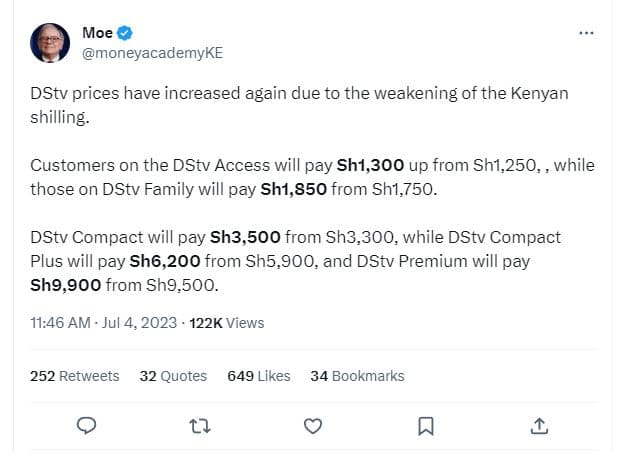 Moe moneyacademyke dstv prices have increased again due to the weakening of the