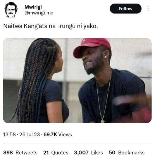 Mwirigi mwirigi_me follow naitwa kang'ata na irungu ni yako. 13.58 . 26 jul 23 6