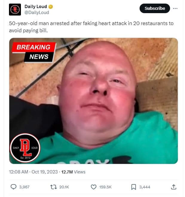 Daily loud dailyloud subscribe 50yearold man arrested after faking heart attack
