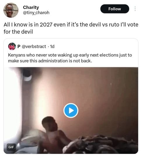 Charity tiny_charoh follow all know is in even if its the devil vs ruto l'il vot