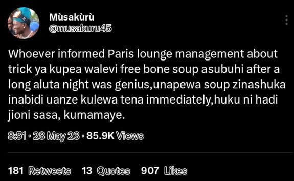 Musakàrà musakunu45 whoever informed paris lounge management about trick ya kupe