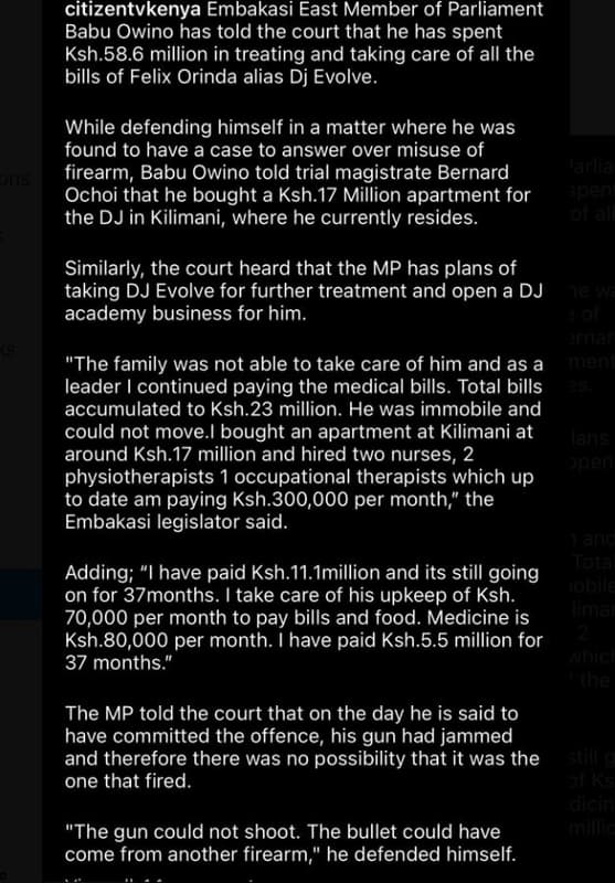 Citizentvkenya embakasi east member of parliament babu owino has told the court