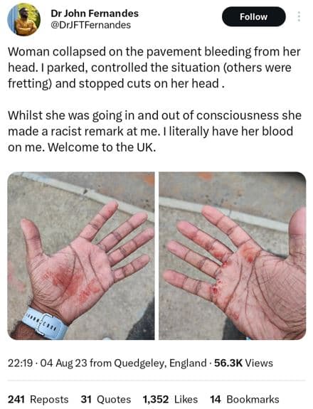 Dr john fernandes drjftfernandes follow woman collapsed on the pavement bleeding