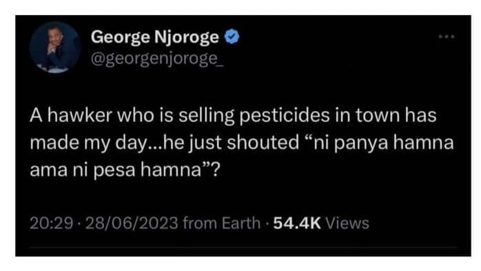 George njoroge georgenjoroge a hawker who is selling pesticides in town has made