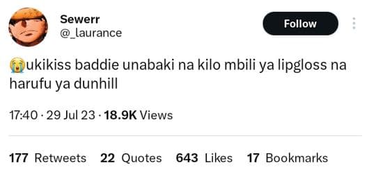 Sewerr laurance follow ukikiss baddie unabaki na kilo mbili ya lipgloss na haruf