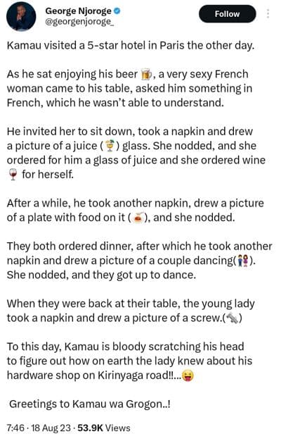 George njoroge georgenjoroge follow kamau visited a 5star hotel in paris the oth
