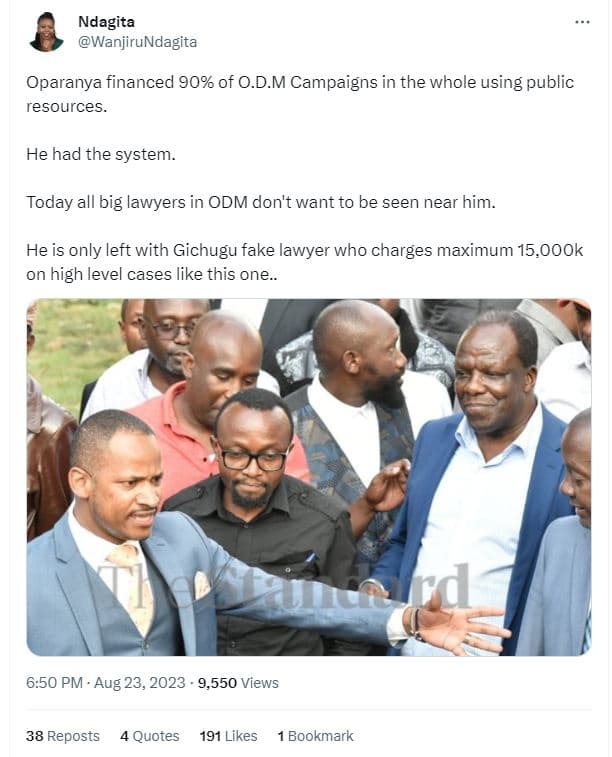 Ndagita wanjirundagita oparanya financed 90 of o.d.m campaigns in the whole usin
