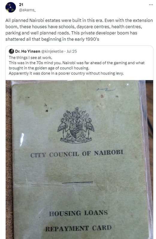 Akams aii planned nairobi estates were built in this era even with the extension