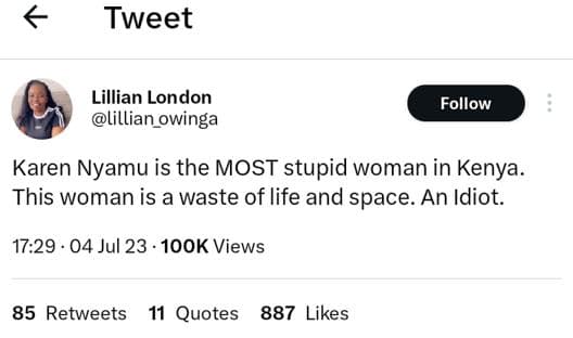 Tweet lillian london lillian_owinga follow karen nyamu is the most stupid woman