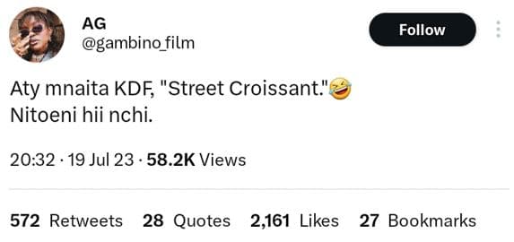 Ag gambino_film follow aty mnaita kdf street croissant nitoeni hii nchi. 20.32 1