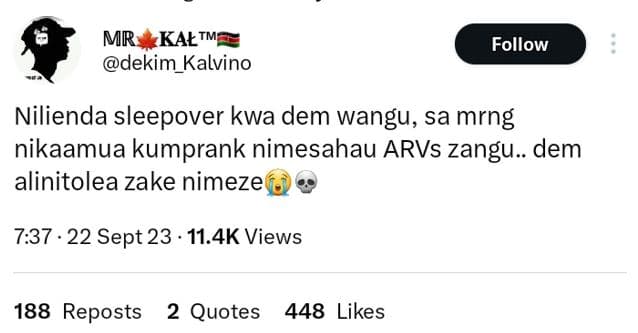 Mr kał tm dekim_kalvino follow nilienda sleepover kwa dem wangu, sa mrng nikaamu