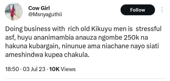 Cow girl msnyaguthii follow doing business with rich old kikuyu men is stressful