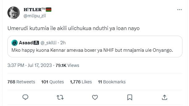 Hitlertm mlipu_zii umerudi kutumia ile akili ulichukua nduthi ya loan nayo asaad