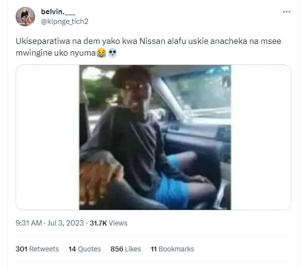 Belvin kipnge_tich2 ukiseparatiwa na dem yako kwa nissan alafu uskie anacheka na