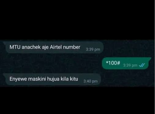 Mtu anachek aje airtel number 3.39 pm 100 3,39 pm enyewe maskini hujua kila kitu