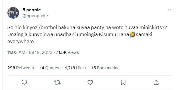 5 people 5peopleke so hio kinyozi brothel hakuna kuvaa panty na wote huvaa minis