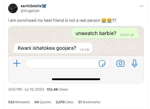 Earth2stella 83 thugellah am convinced my best friend is not a rea person unawat