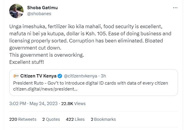 Shoba gatimu shobanes unga imeshuka fertilizer iko kila mahali, food security is