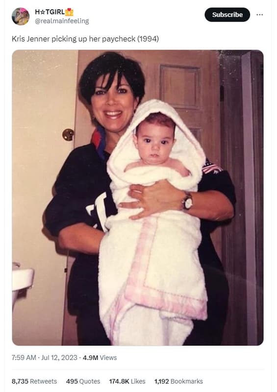 Hxtgirl realmainfeeling subscribe kris jenner picking up her paycheck 7.59 am .