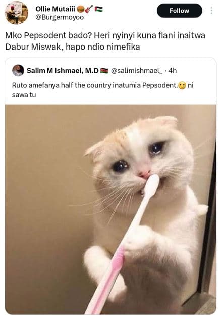 Ollie mutaiii burgermoyoo follow mko pepsodent bado? heri nyinyi kuna flani inai