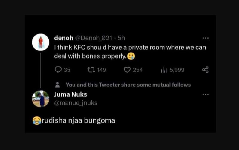 Denoh denoh 021 5h think kfc should have a private room where we can deal with b