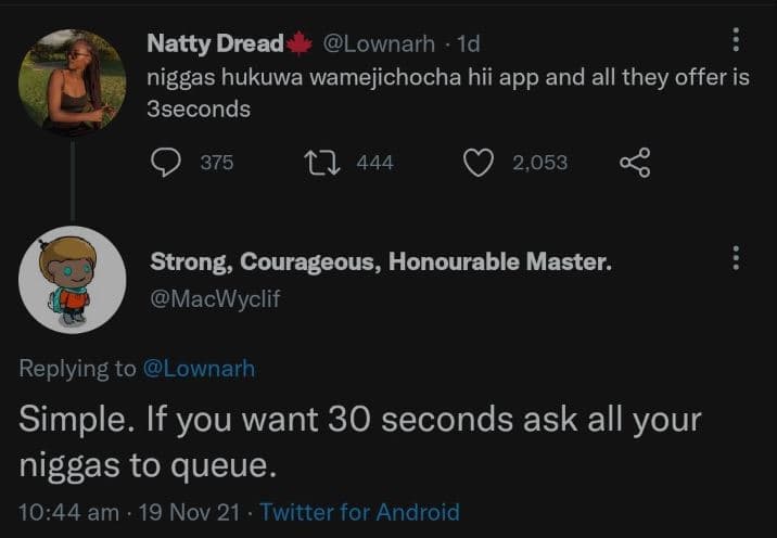 Natty dread lownarh 1d niggas hukuwa wamejichocha hii app and all they offer is