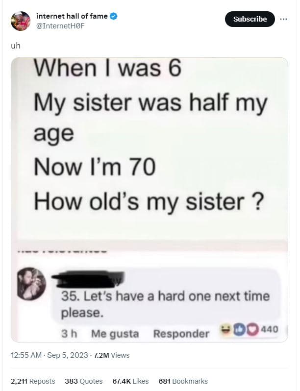 Internet hall of fame internethof subscribe uh when was 6 my sister was half my