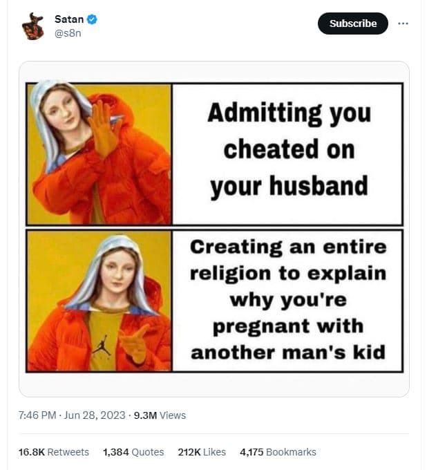 Satan s8n subscribe admitting you cheated on your husband creating an entire rel