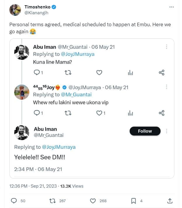 Timoshenko kianangih personal terms agreed, medical scheduled to happen at embu.