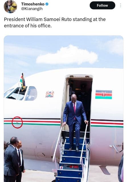 Timoshenko kianangih follow president william samoei ruto standing at the entran