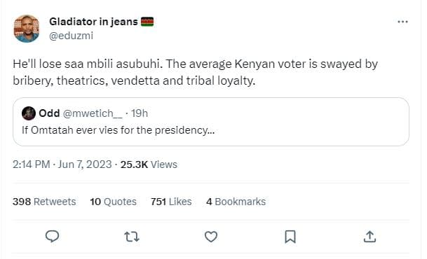 Gladiator in jeans eduzmi he'll lose saa mbili asubuhi. the average kenyan voter
