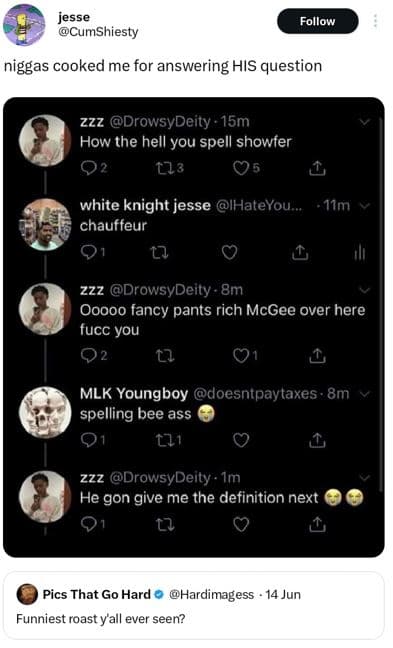 Jesse cumshiesty follow niggas cooked me for answering his question zzz drowsyde