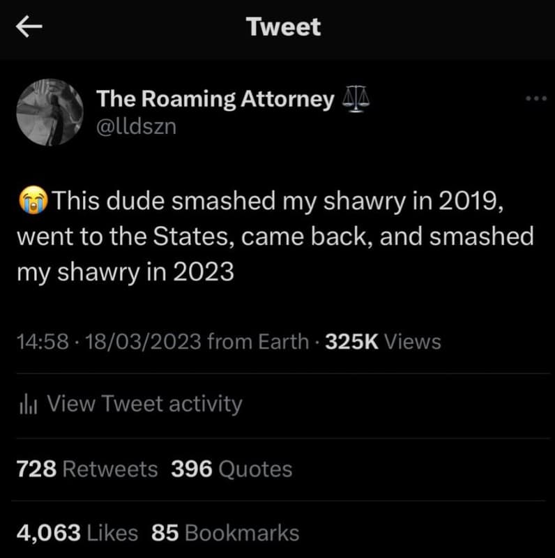 Tweet the roaming attorney lldszn this dude smashed my shawry in , went to the s