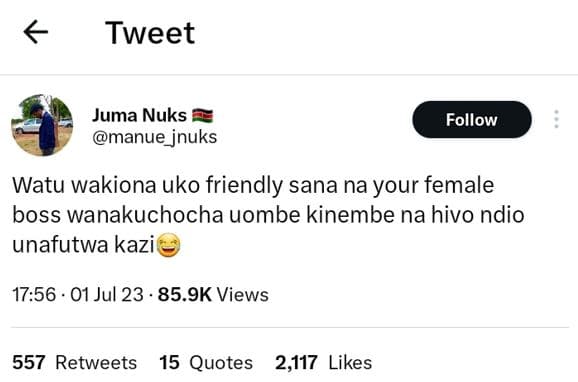 Tweet juma nuks manue_jnuks follow watu wakiona uko friendly sana na your female