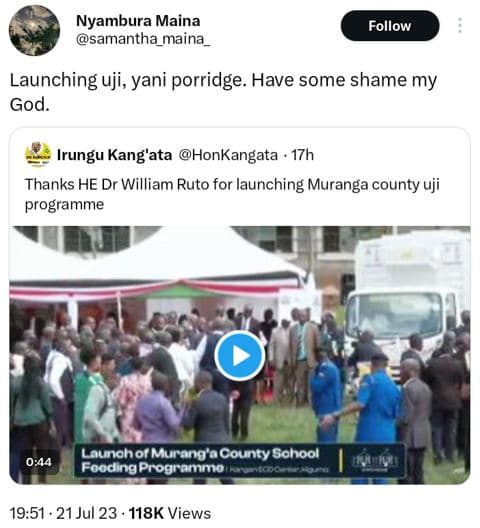 Nyambura maina samantha_maina follow launching uji, yani porridge. have some sha