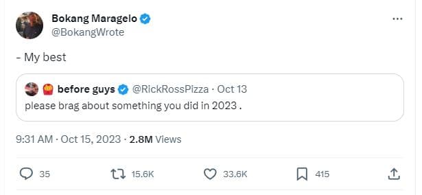 Bokang maragelo bokangwrote my best before guys rickrosspizza oct 13 please brag