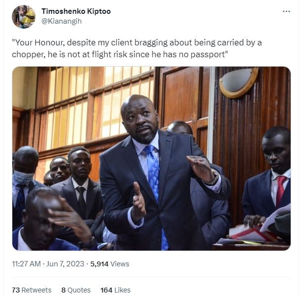 Timoshenko kiptoo kianangih 'your honour despite my client bragging about being