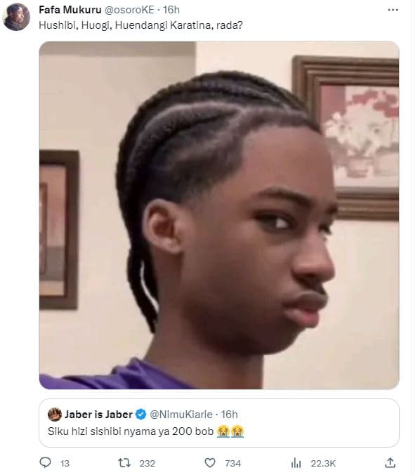 Fafa mukuru osoroke 16h hushibi, huogi , huendangi karatina, rada? jaber is jabe