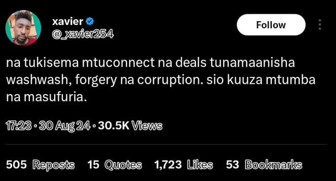 Xavier xavie 254 follow na tukisema mtuconnect na deals tunamaanisha washwash fo