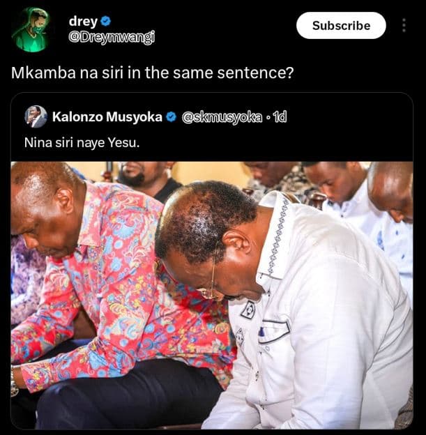 Drey dreymwangi subscribe mkamba na siri in the same sentence? kalonzo musyoka n