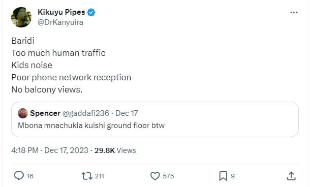 Kikuyu pipes drkanyuira baridi too much human traffic kids noise poor phone netw