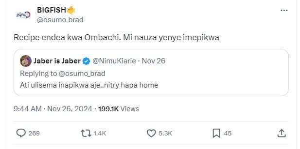 Bigfish osumo_brad recipe endea kwa ombachi. mi nauza yenye imepikwa jaber is ja