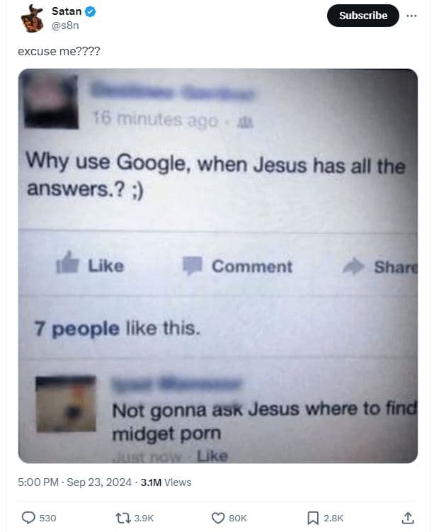 Satan s8n subscribe excuse me???? 16 minutes a90 why use google, when jesus has