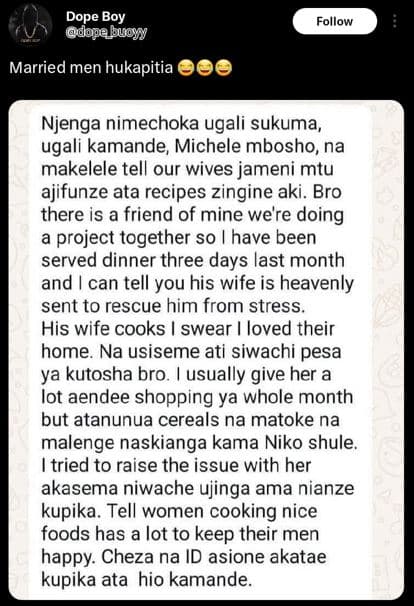Dope boy dopebuoyyy follow married men hukapitia njenga nimechoka ugali sukuma u