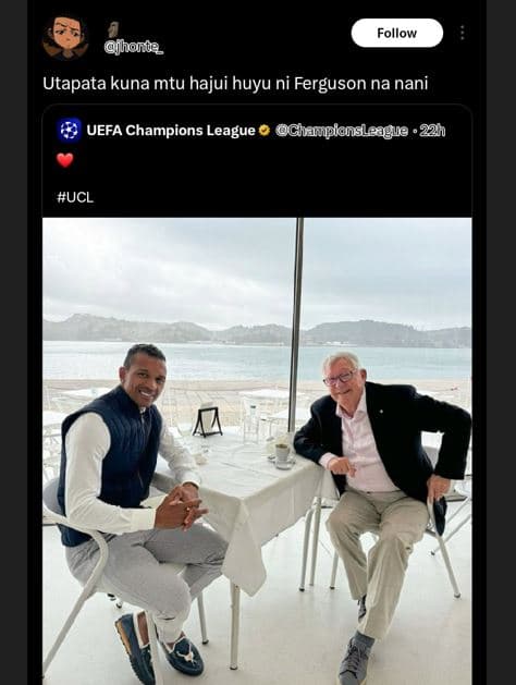 Follow jhonfe utapata kuna mtu hajui huyu ni ferguson na nani uefa champions lea